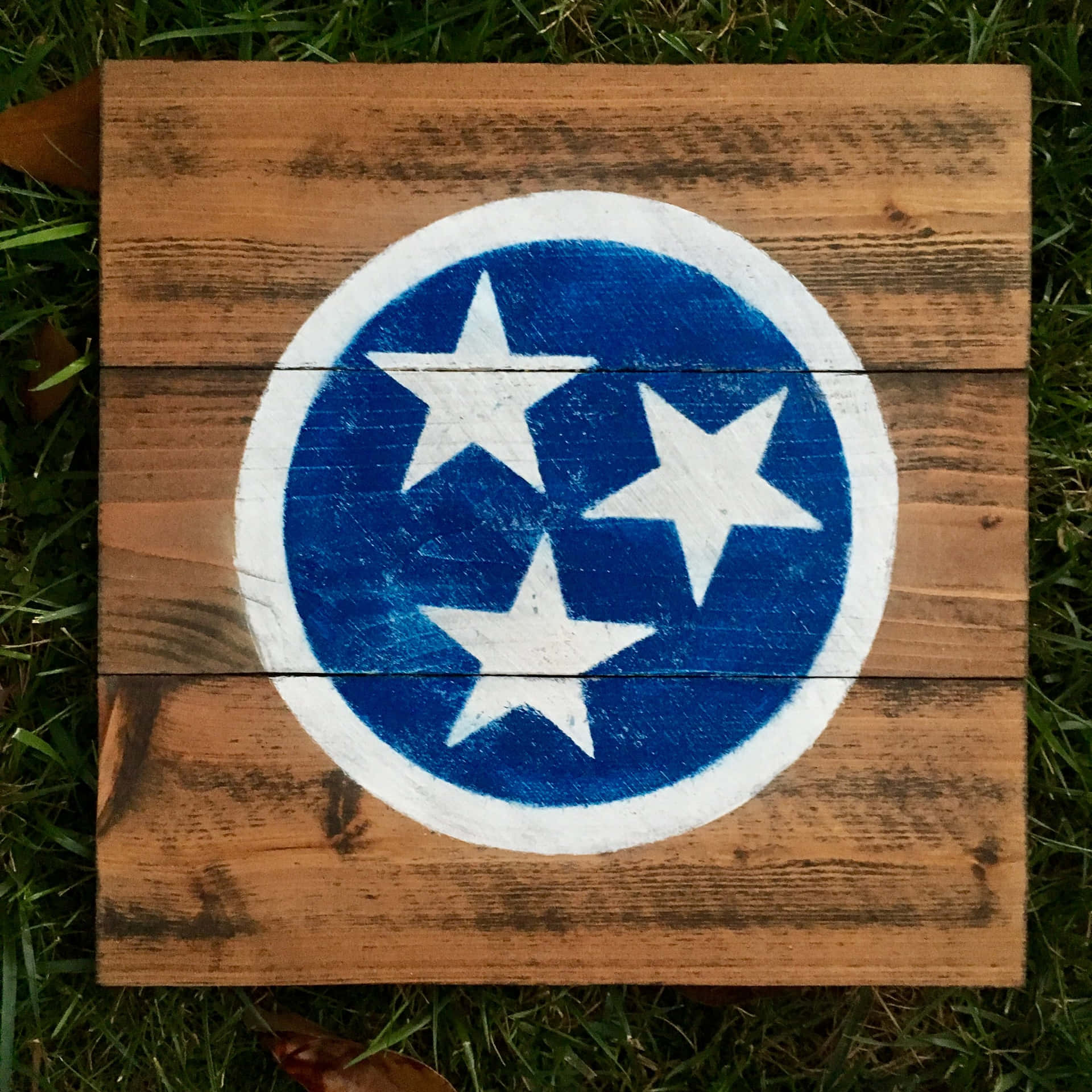 Tennessee State Flag Painted On A Wooden Board Background