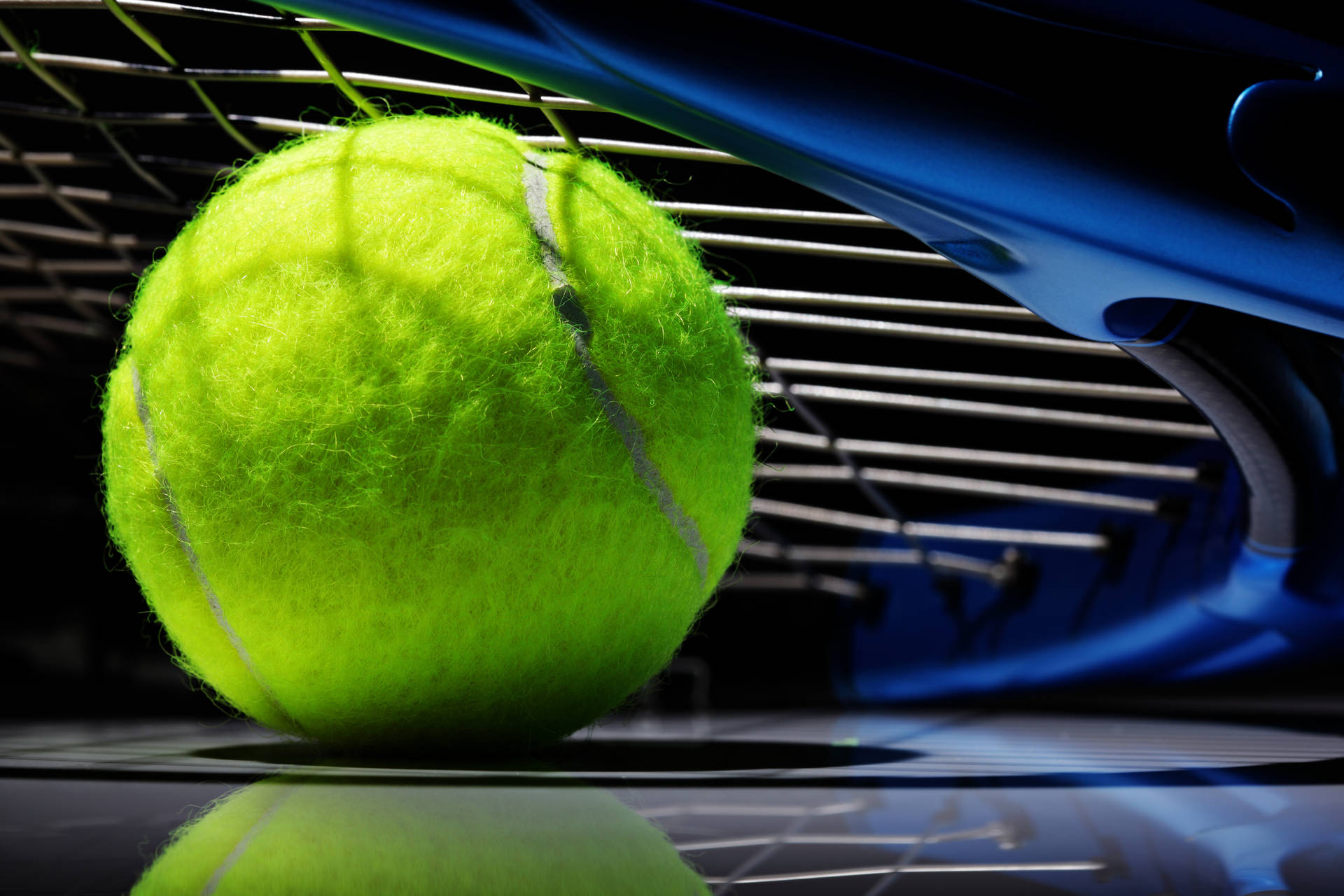 Tennis Ball Under Racket Background