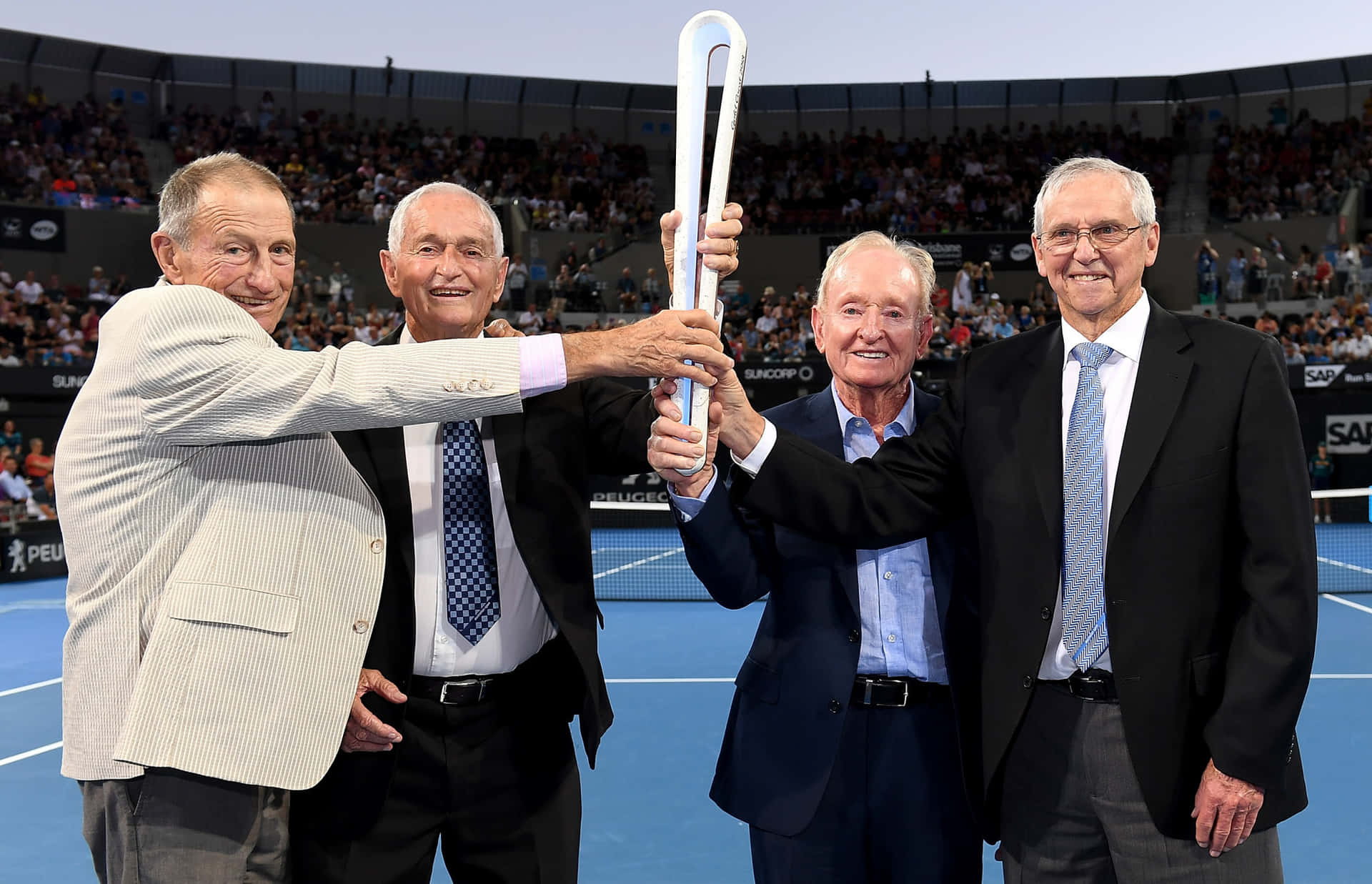 Tennis Legends Holding Trophy Background