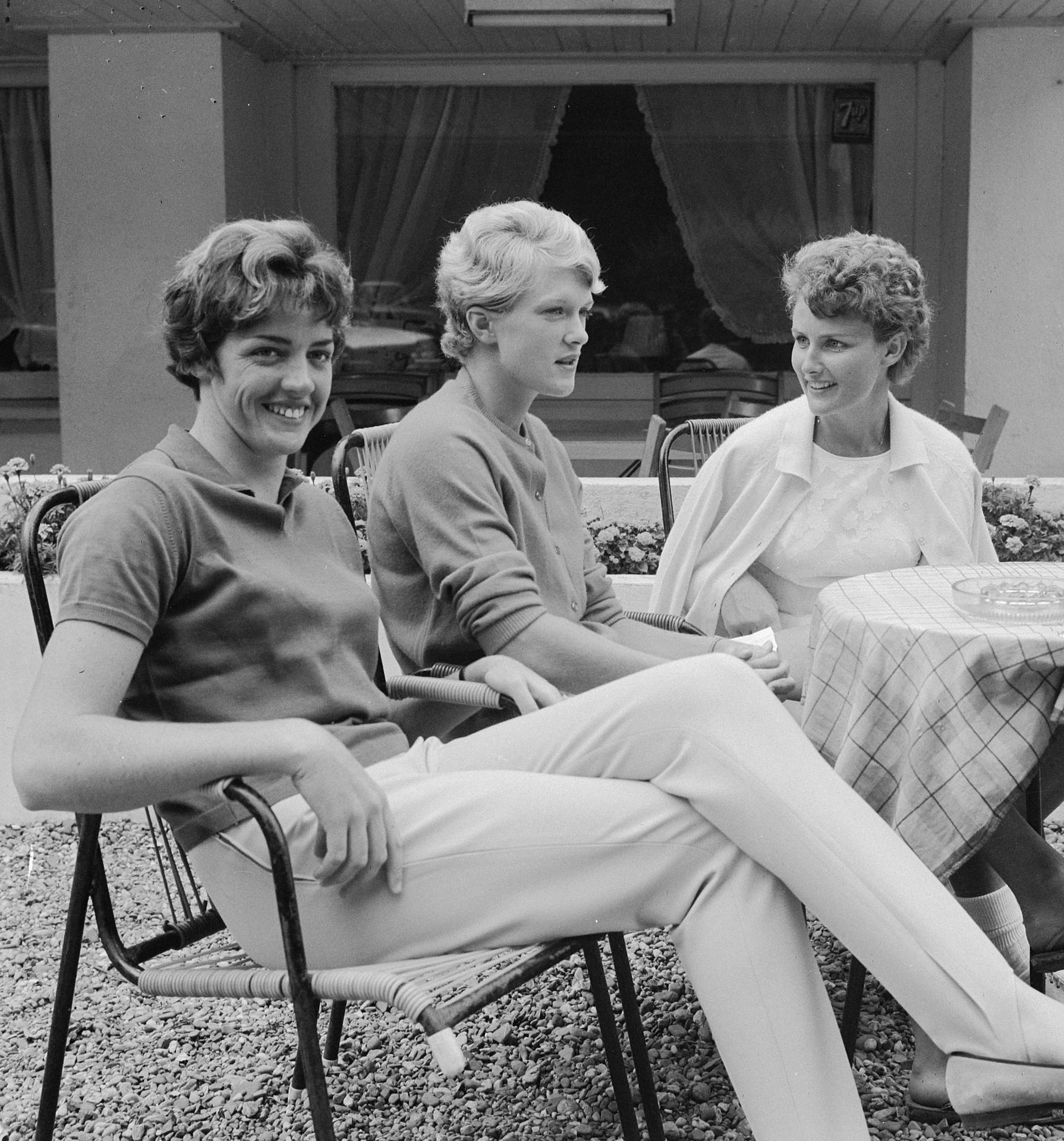 Tennis Legends Lesley Bowrey, Maria Bueno And Margaret Court In Action. Background