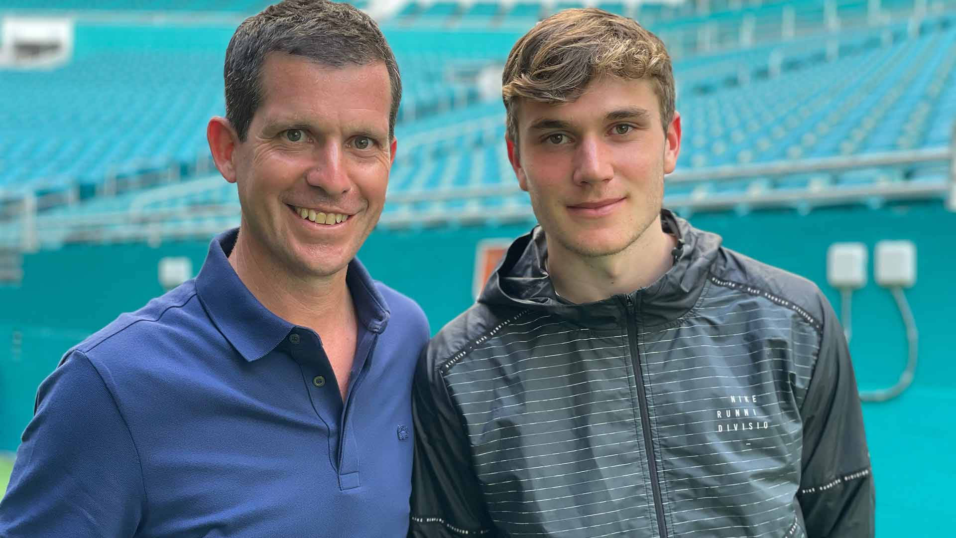 Tennis Legends, Tim Henman And Jack Draper On The Tennis Court Background