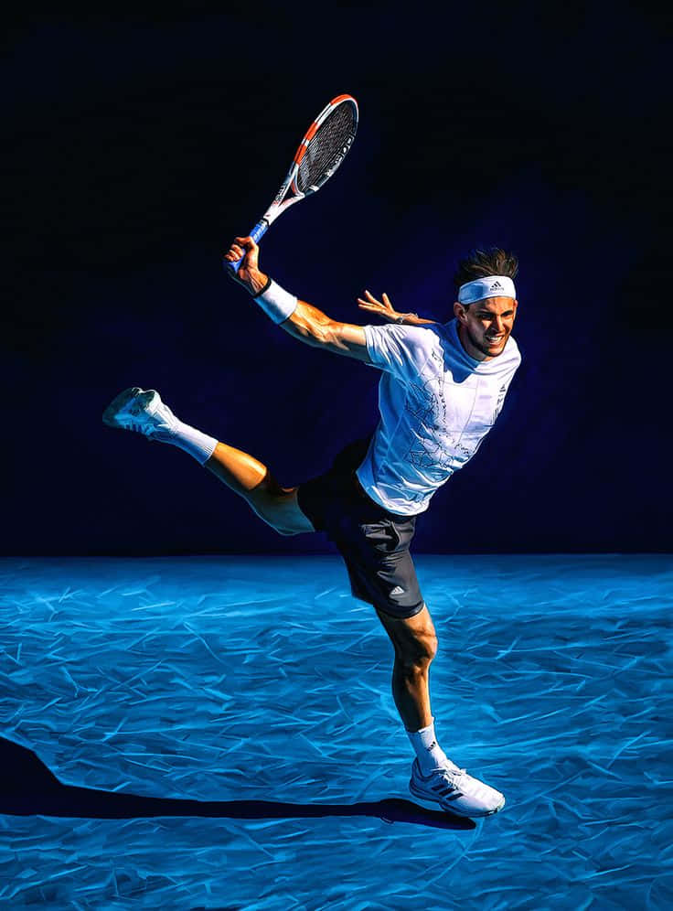 Tennis Player Action Shoton Blue Court Background
