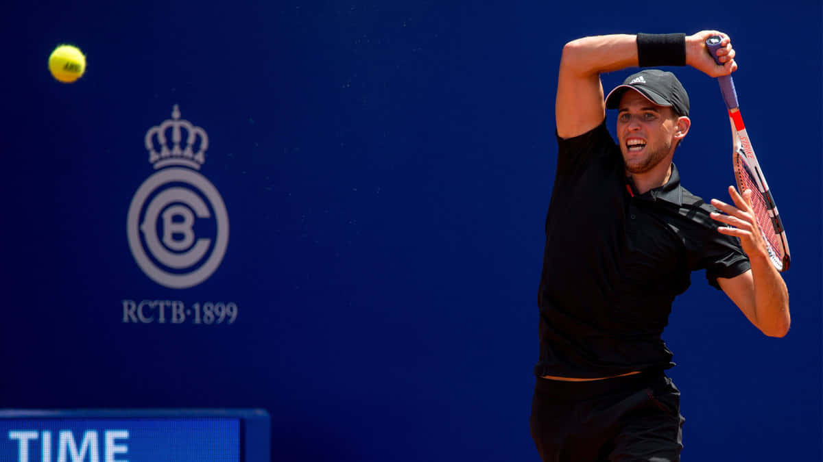 Tennis_ Player_ Backhand_ Swing_ Blue_ Court Background