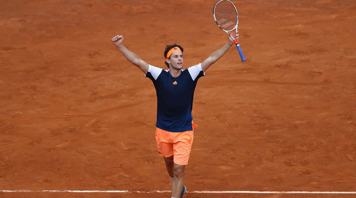 Tennis Player Victory Celebration Clay Court Background
