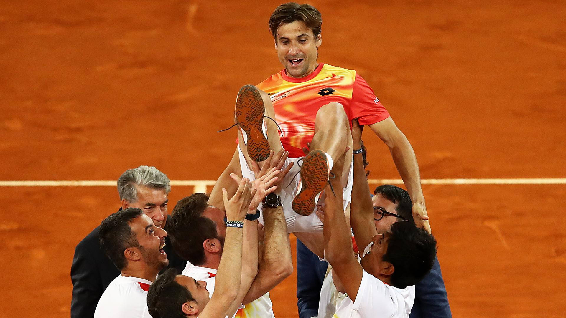 Tennis Star David Ferrer Celebrating Victory Background