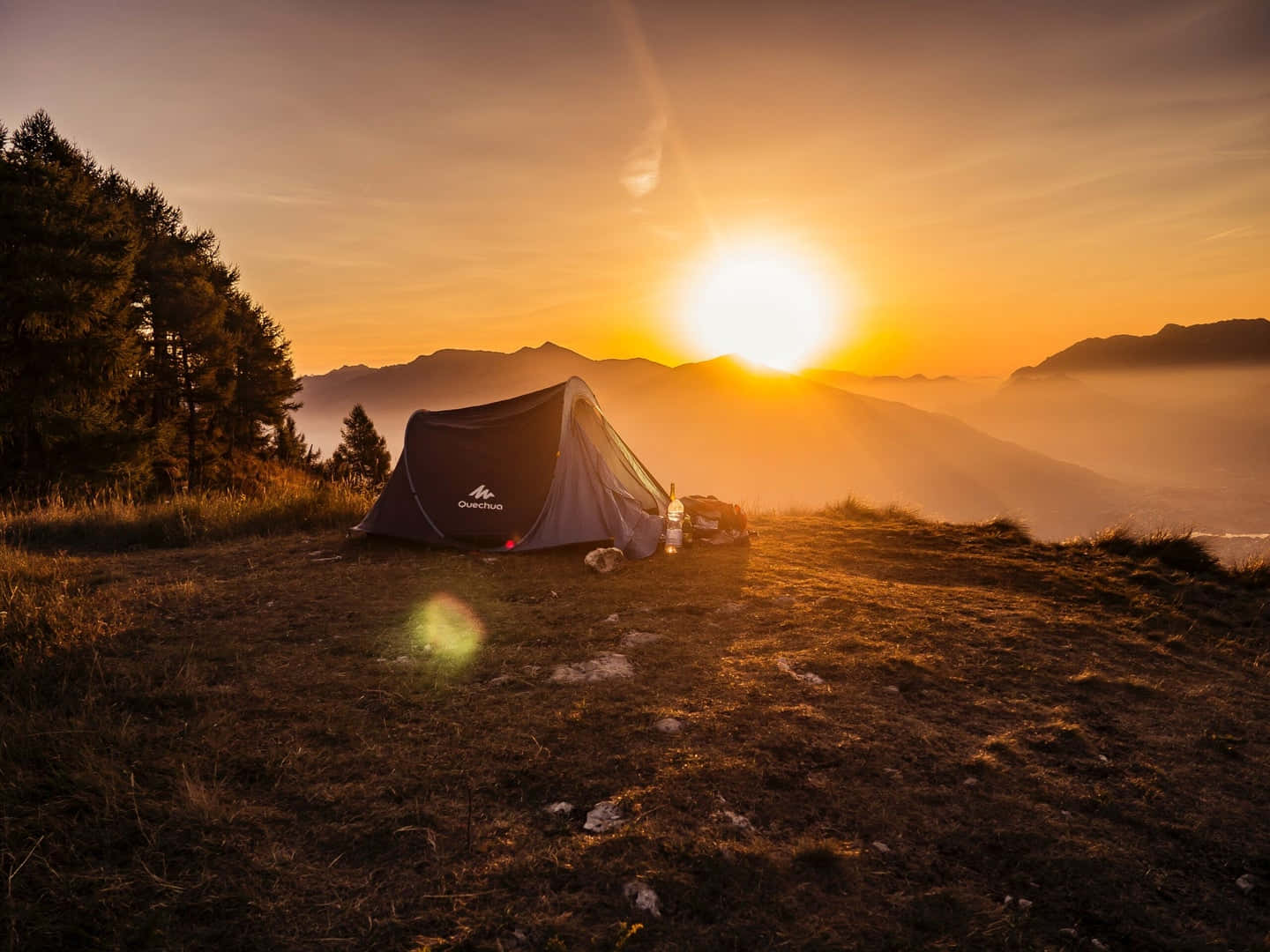 Tent Mountain Sunset View Background