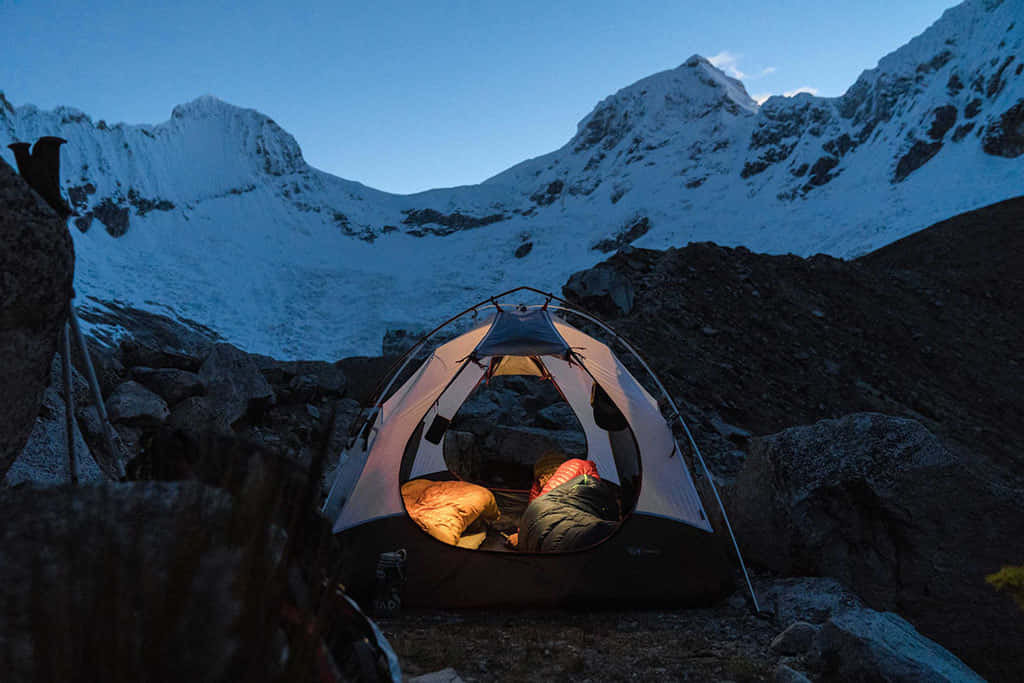 Tent Snowy Mountain Background