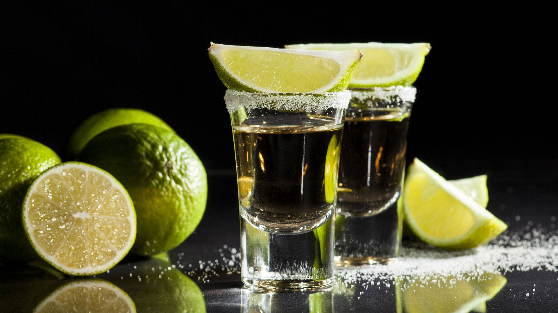 Tequila Shots With Limes Background