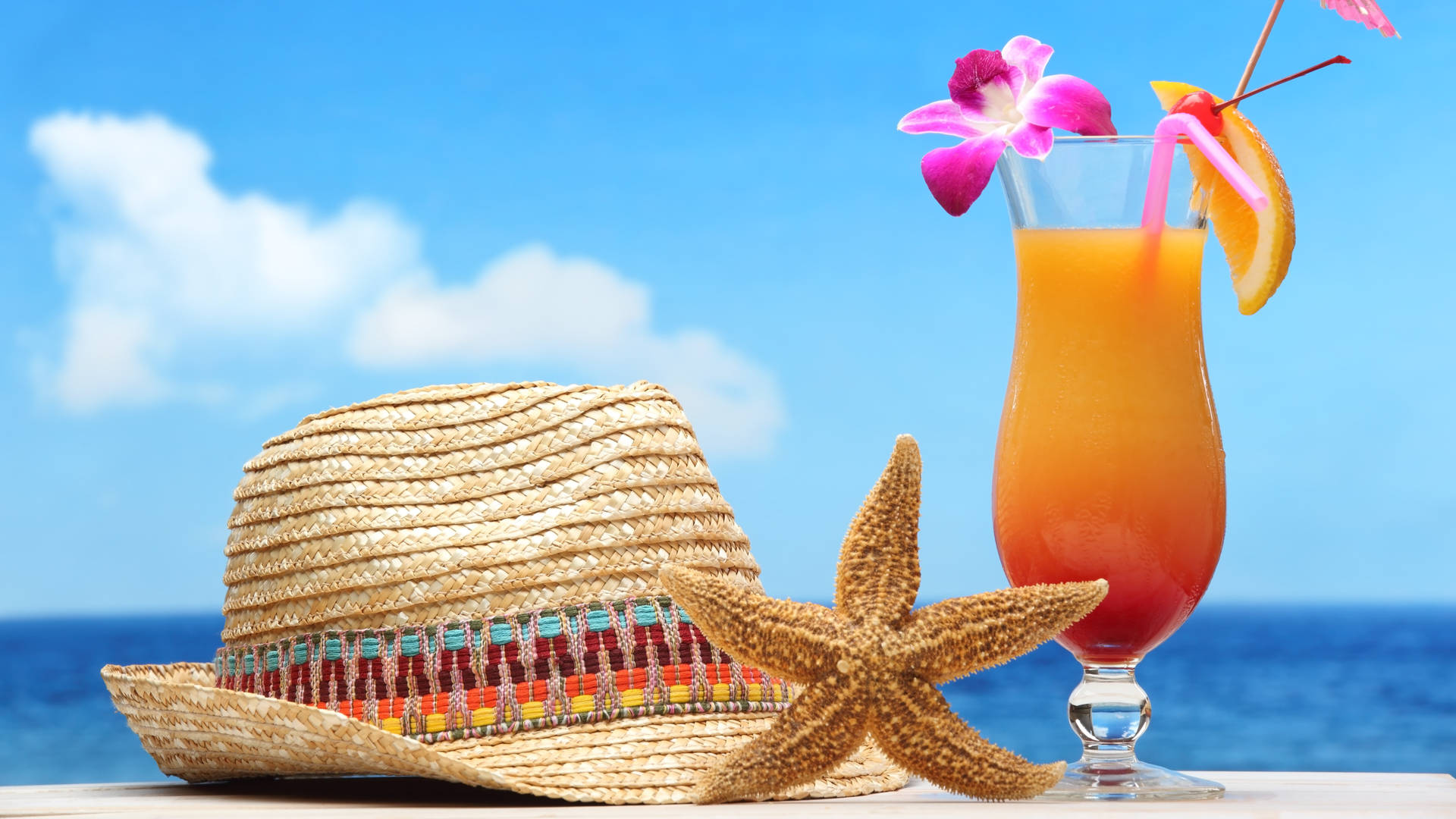 Tequila Sunrise Tropical Drink In Poco Background