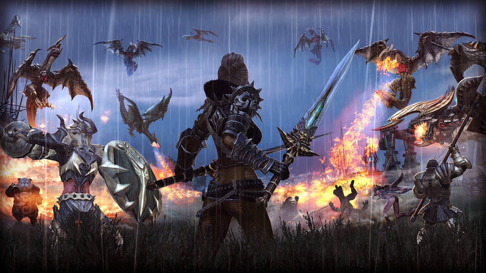 Tera Online Game Battle Against Dragons Background