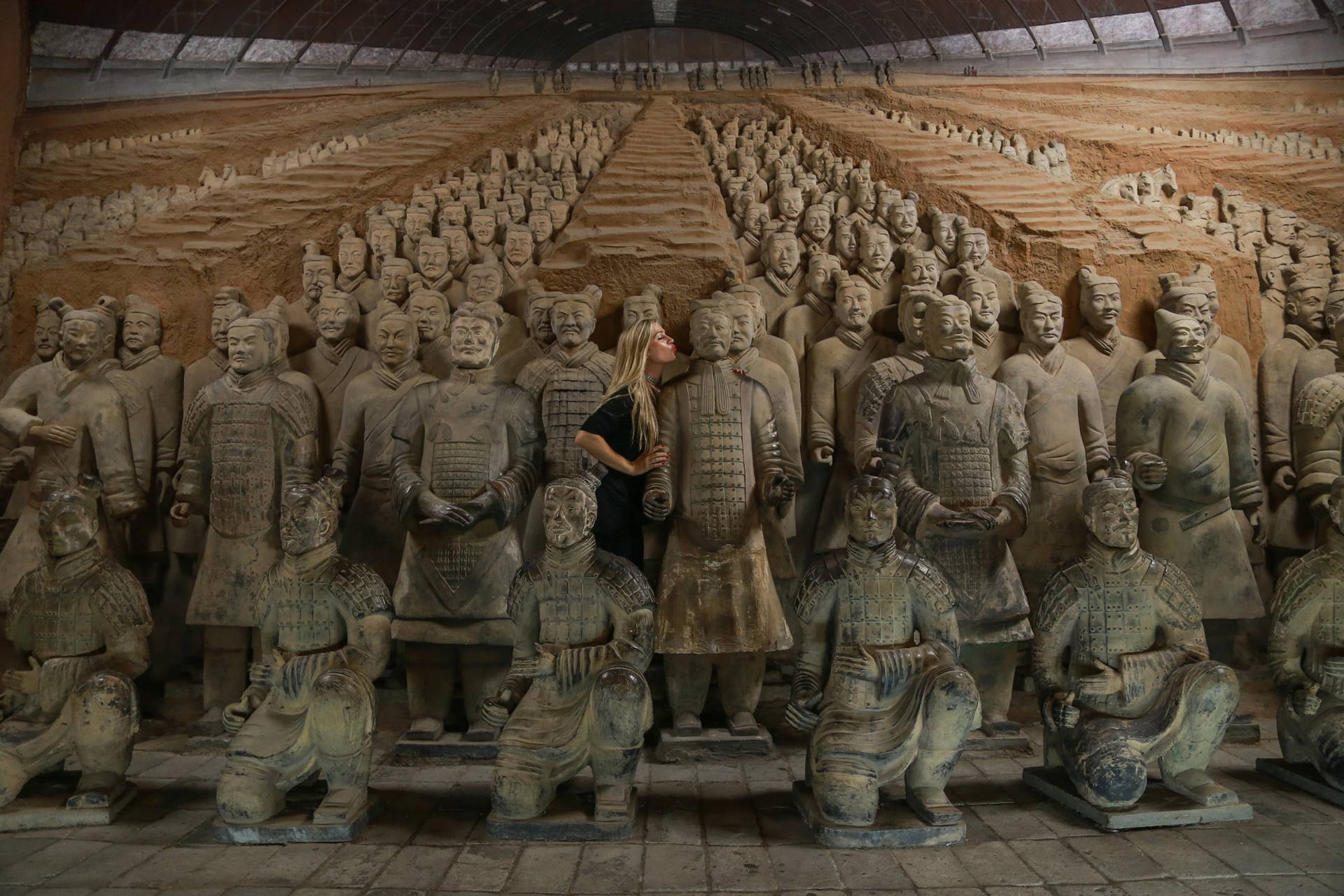 Terracotta Warriors In Xian Background