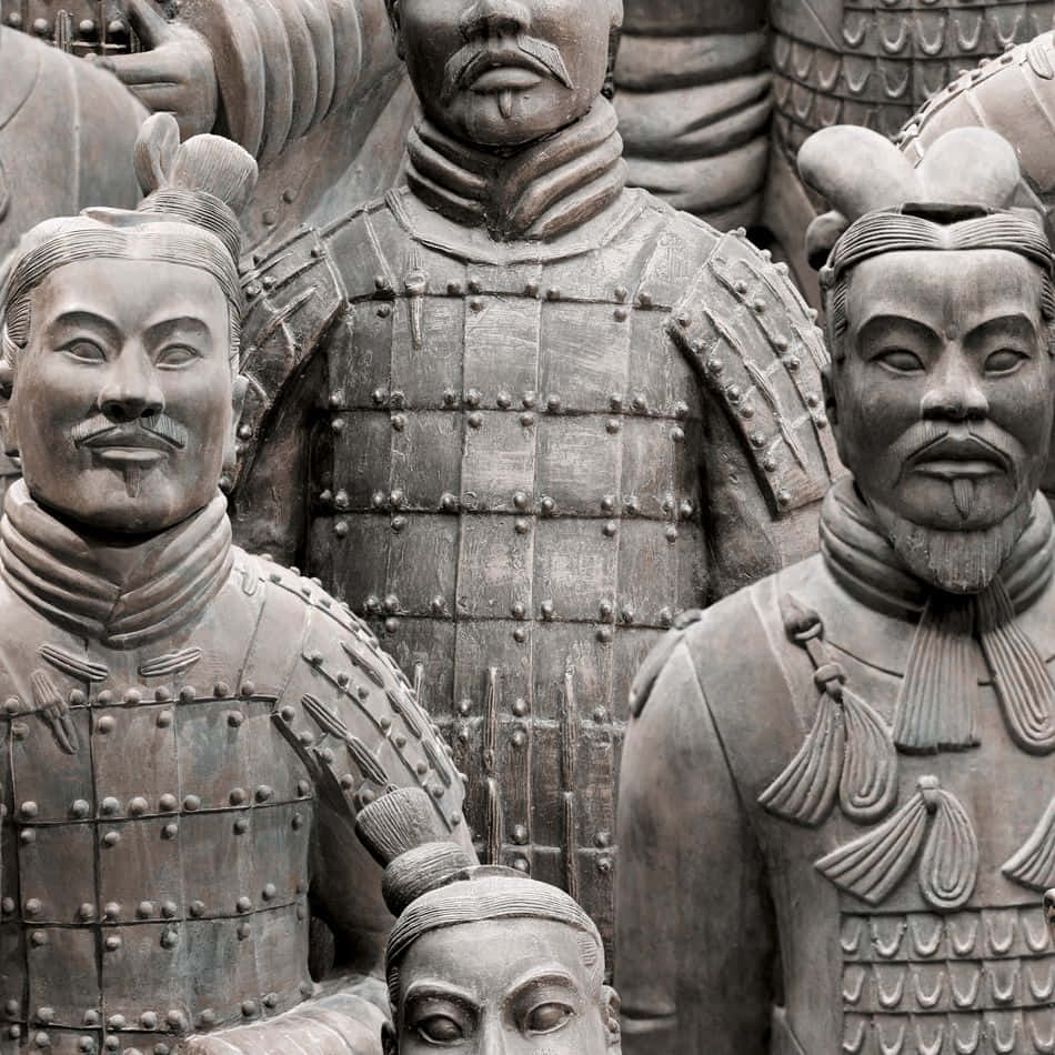Terracotta Warriors Sculptures Details Museum Background