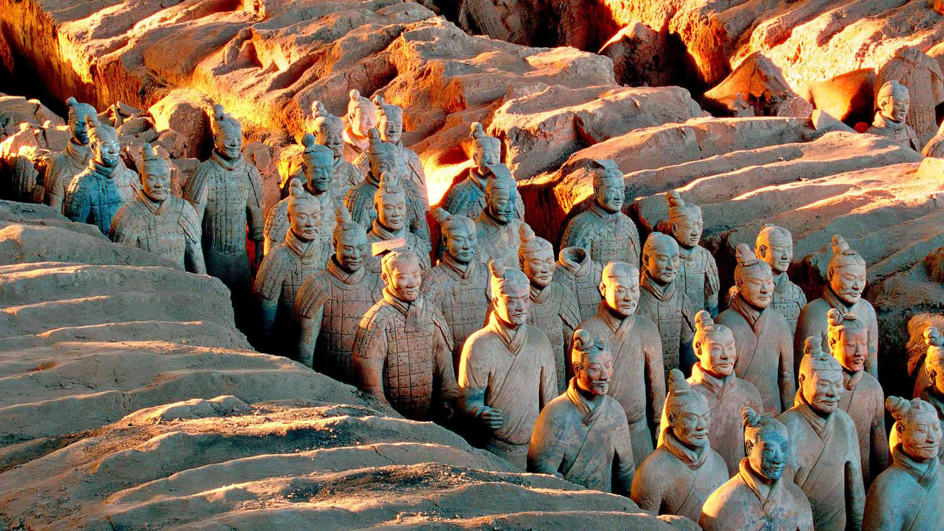Terracotta Warriors Sunset Light Sculptures Background