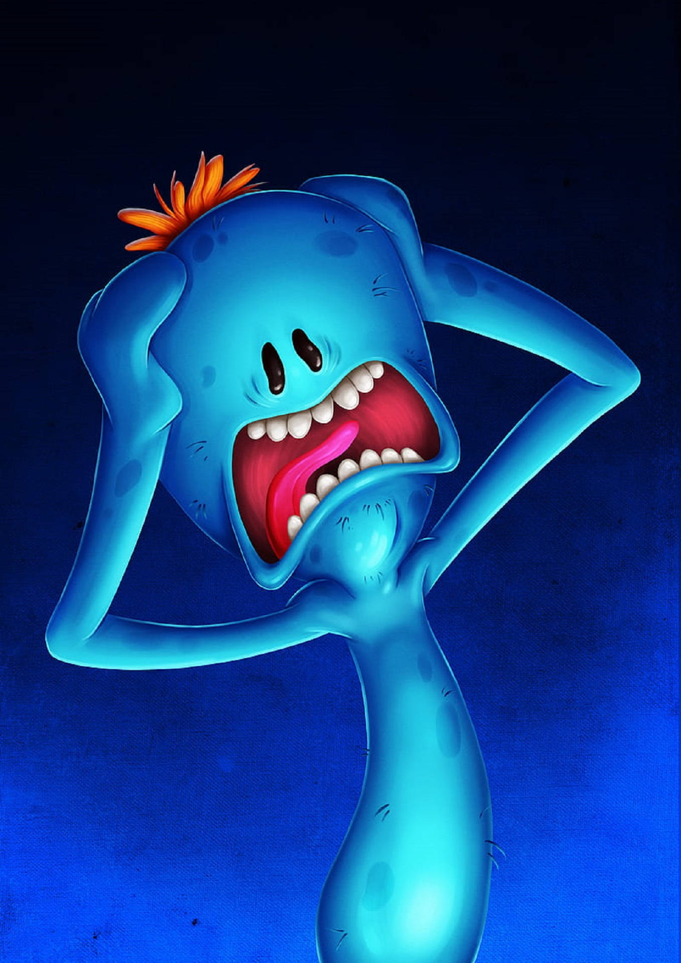 Terrified Mr Meeseeks In Blue Background