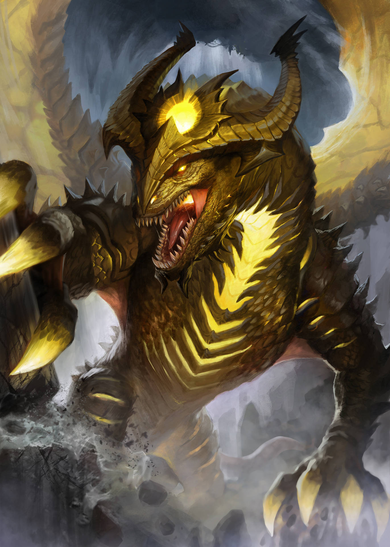 Terrifying Gold Dragon Background