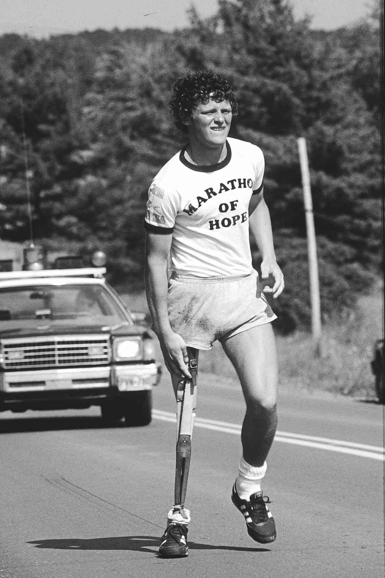 Terry Fox In Black And White Background