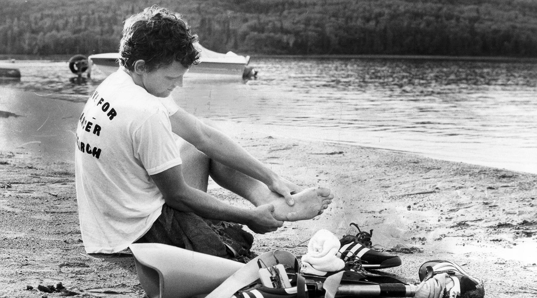 Terry Fox In Shore Grayscale Background
