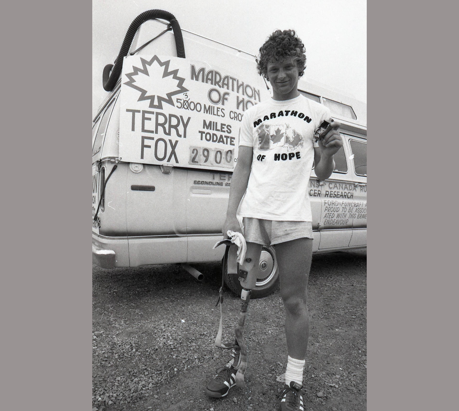 Terry Fox With His Car Background
