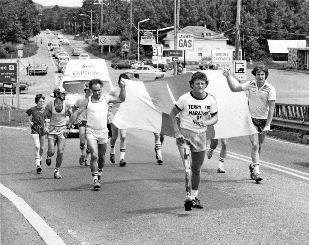 Terry Fox With Supporters Background