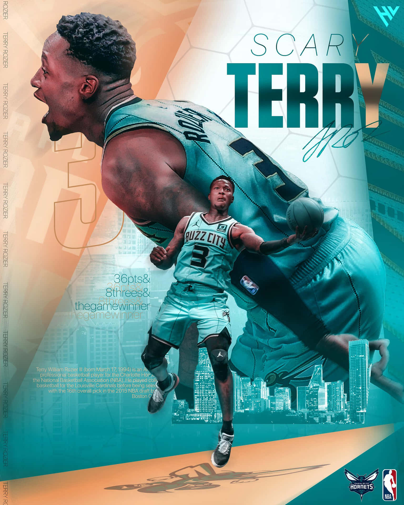 Terry Rozier Charlotte Hornets Graphic Art Background