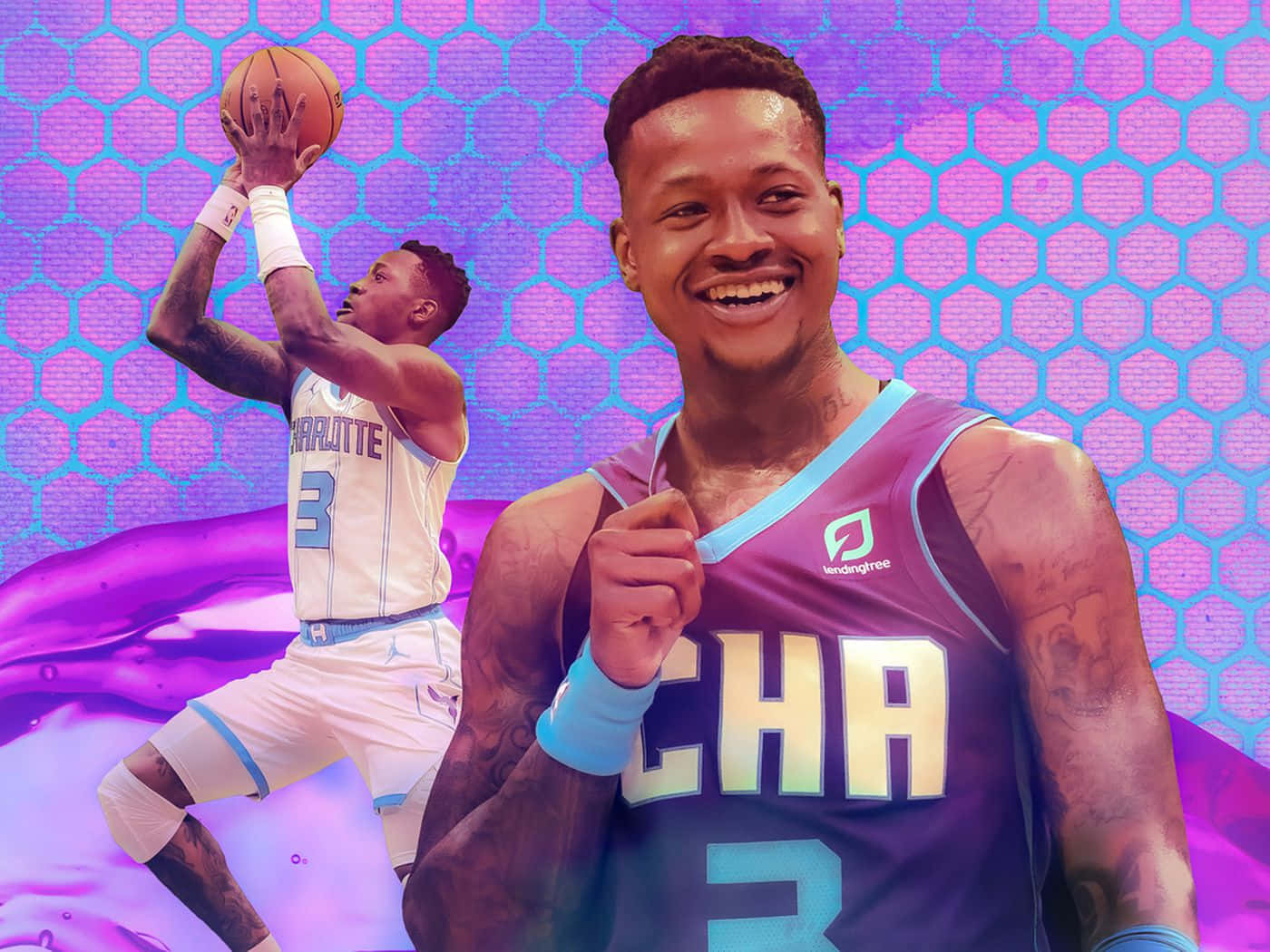 Terry Rozier Charlotte Hornets Purple Fanart Background