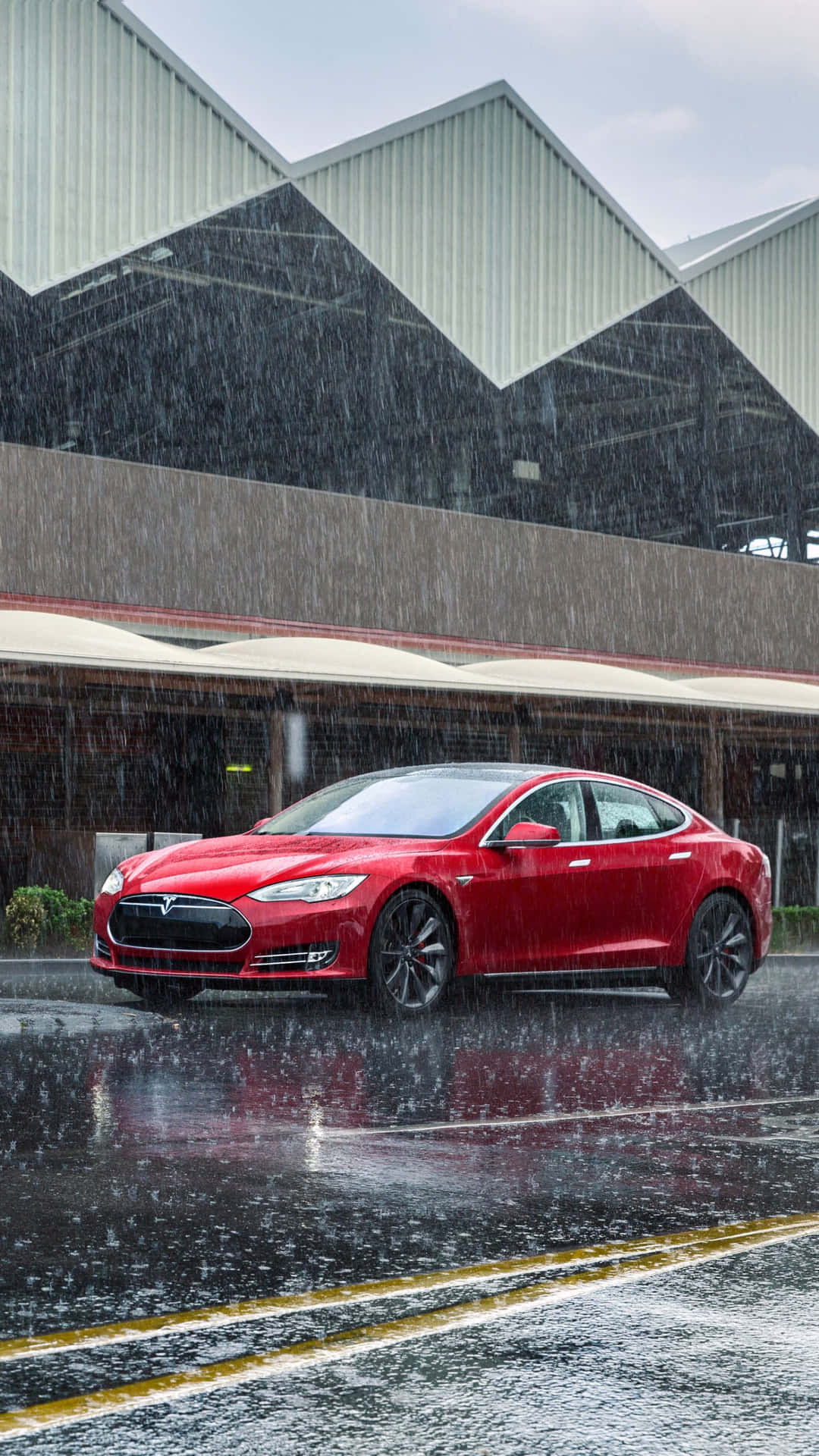 Tesla Model S In The Rain Background
