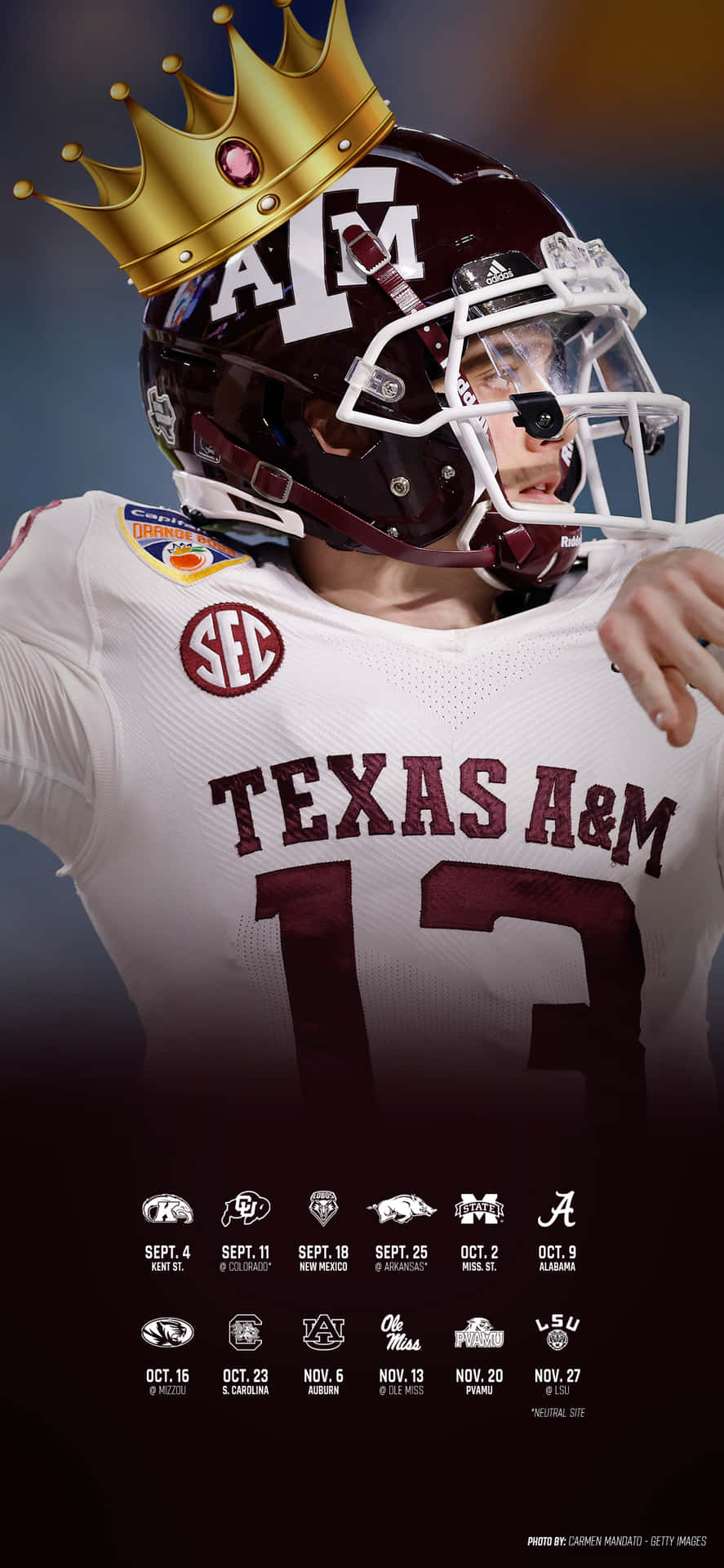 Texas Am Football Player With A Crown On His Head Background