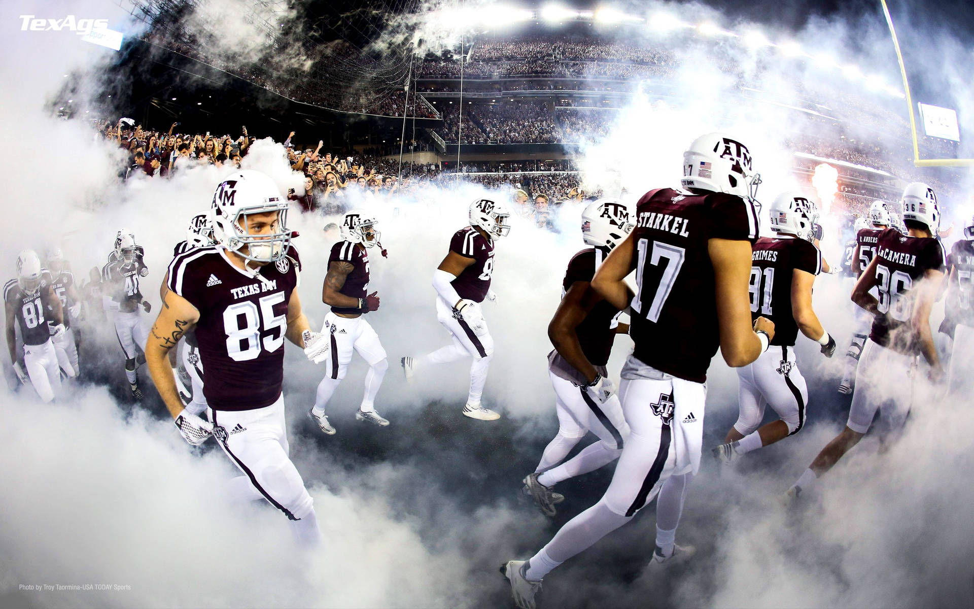 Texas Am University Football Players Fisheye Background