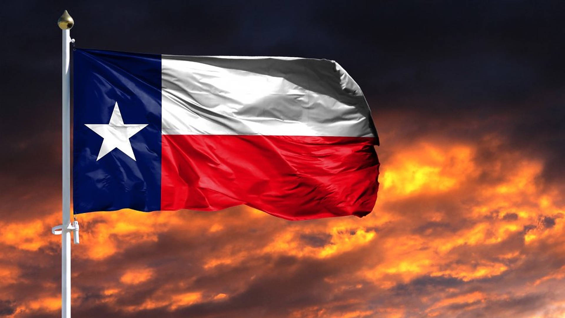 Texas Flag Clouds With Sunset Background
