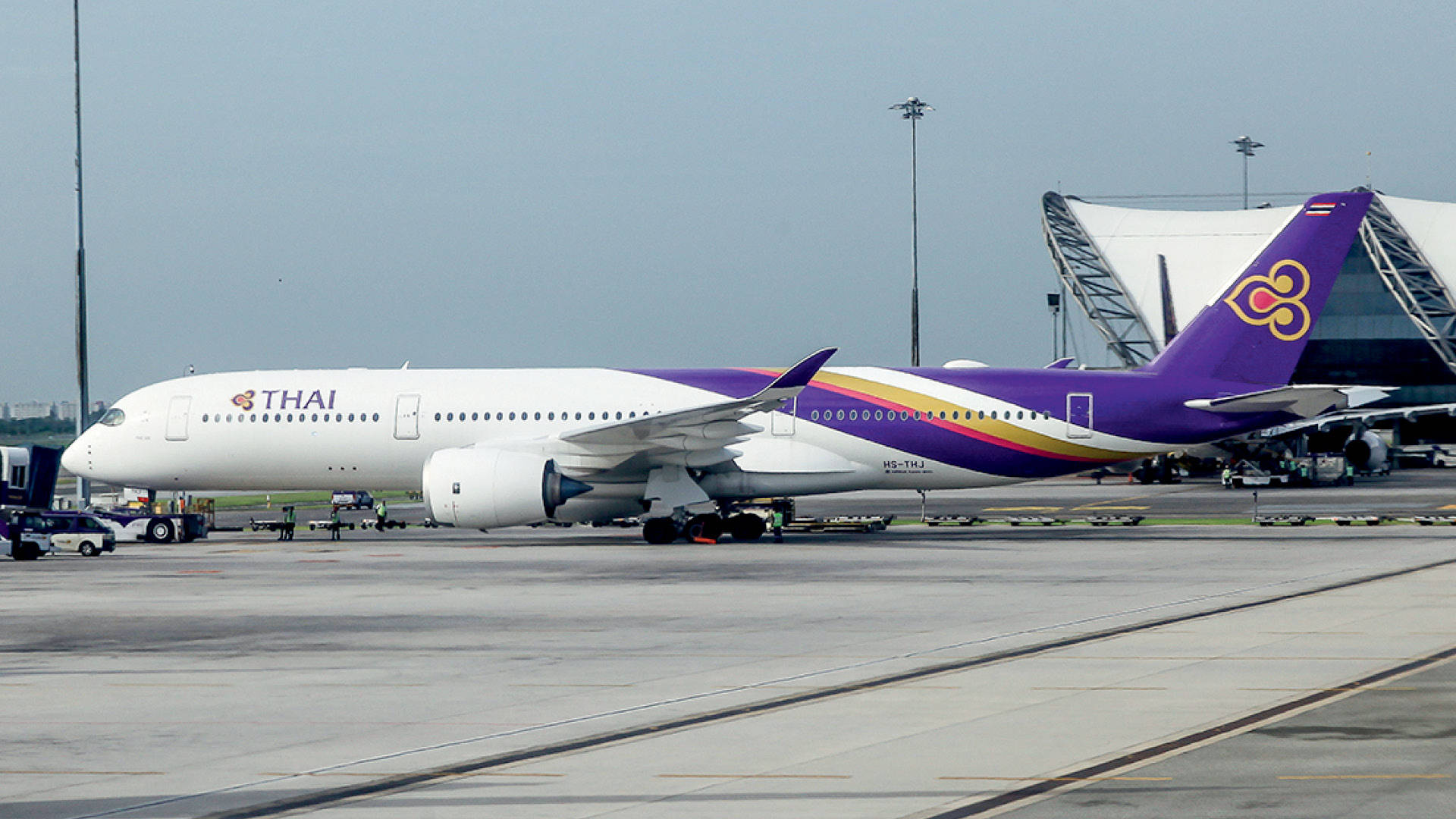 Thai Airways Airplane Side View Background