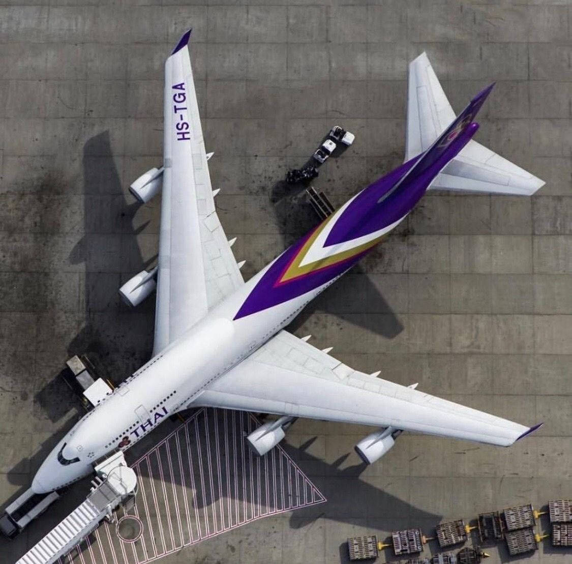 Thai Airways Airplane Top View Background