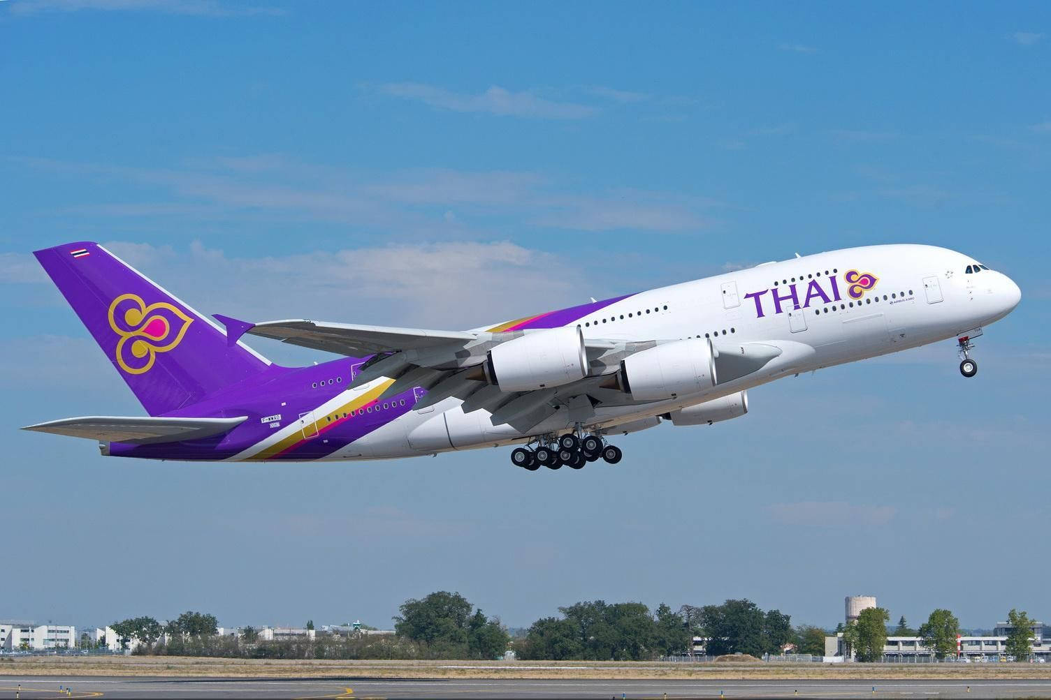 Thai Airways Airplane With Trees Background