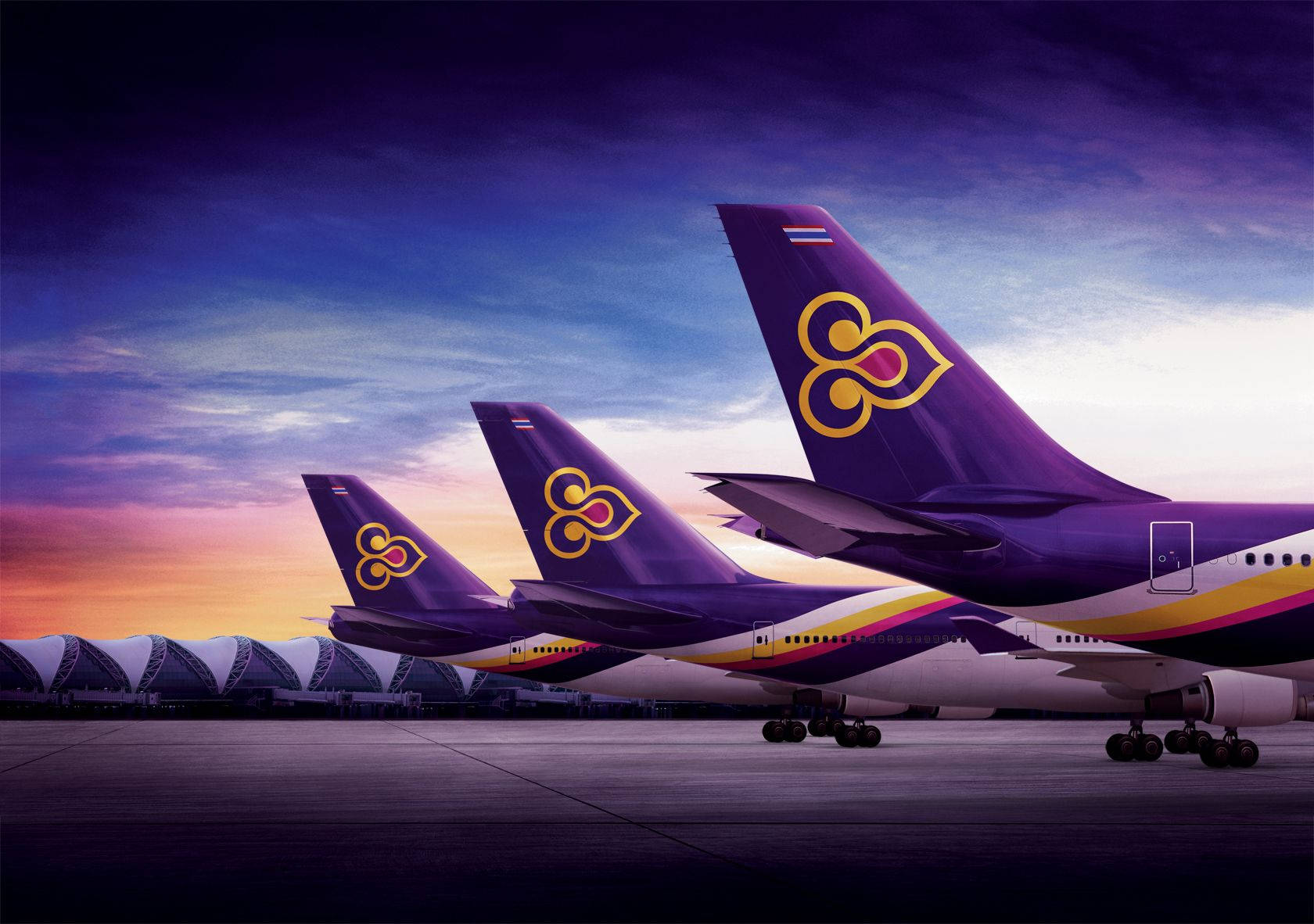 Thai Airways Purple Airplane Background