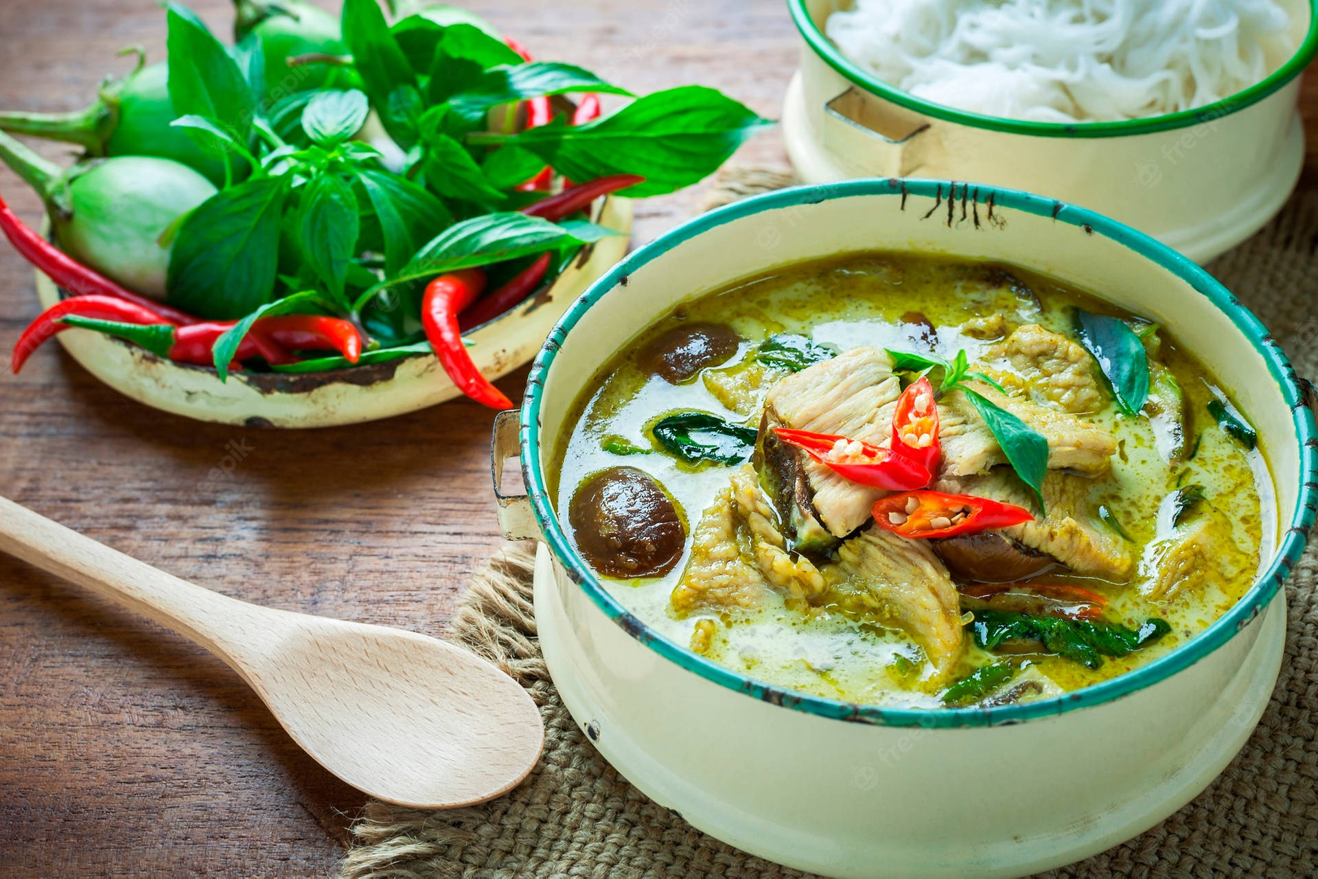 Thai Curry With Green Paste And Herbs Background