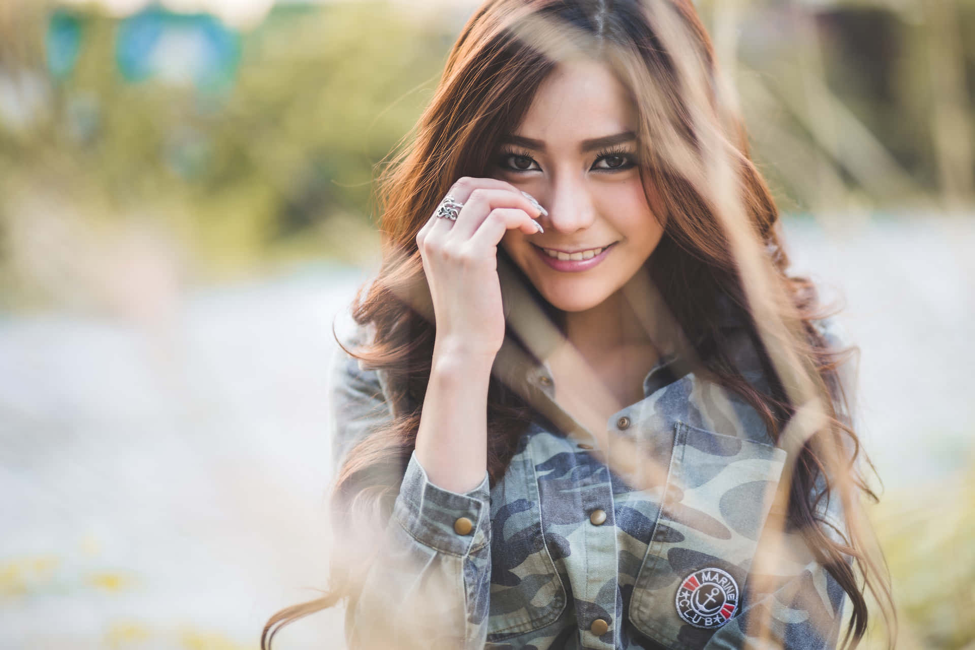 Thai Girl Wearing Camouflage Jacket Background