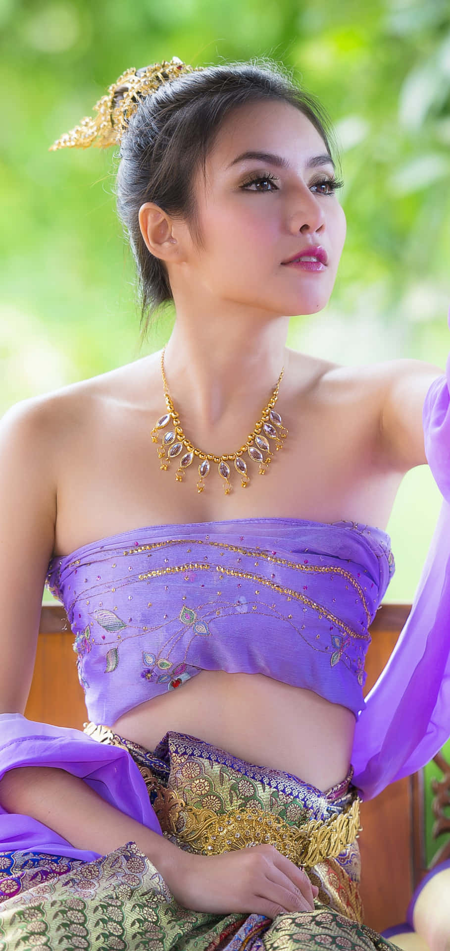 Thai Girl Wearing Purple Top Background