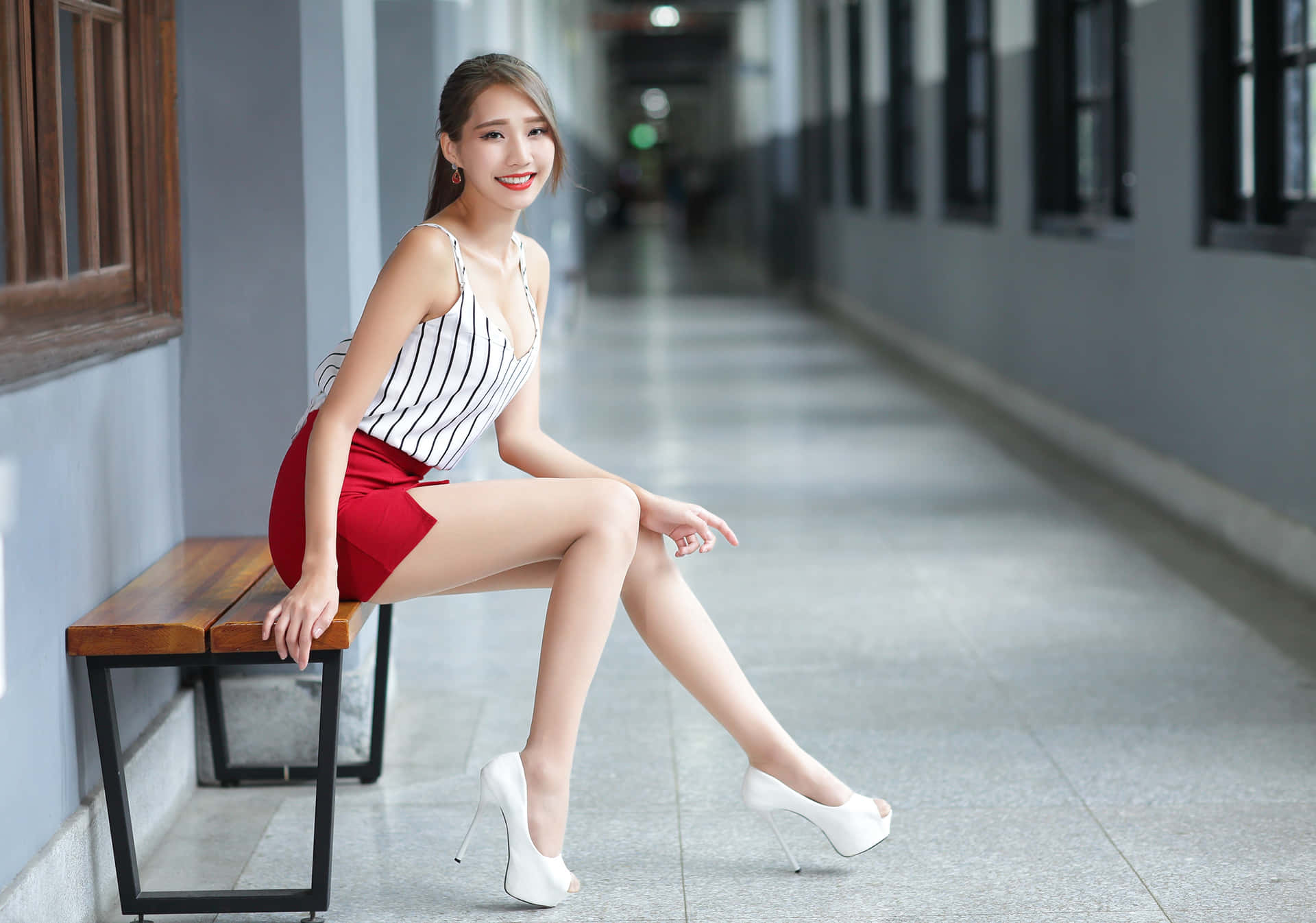 Thai Girl Wearing White High Heels Background