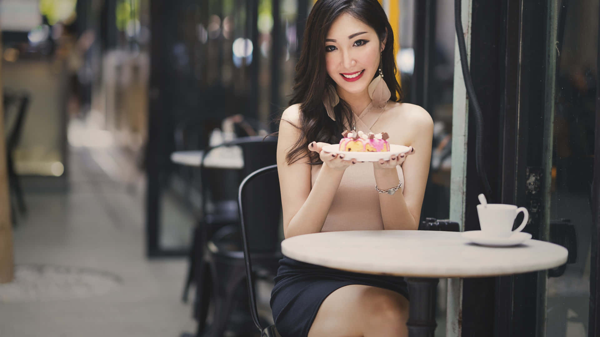 Thai Girl With Dessert Background