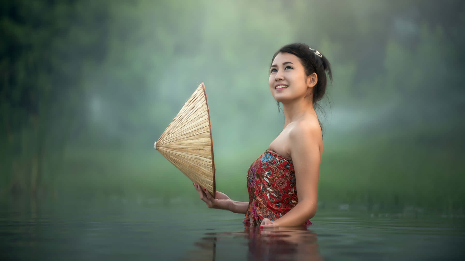 Thai Girl With Rice Hat Background