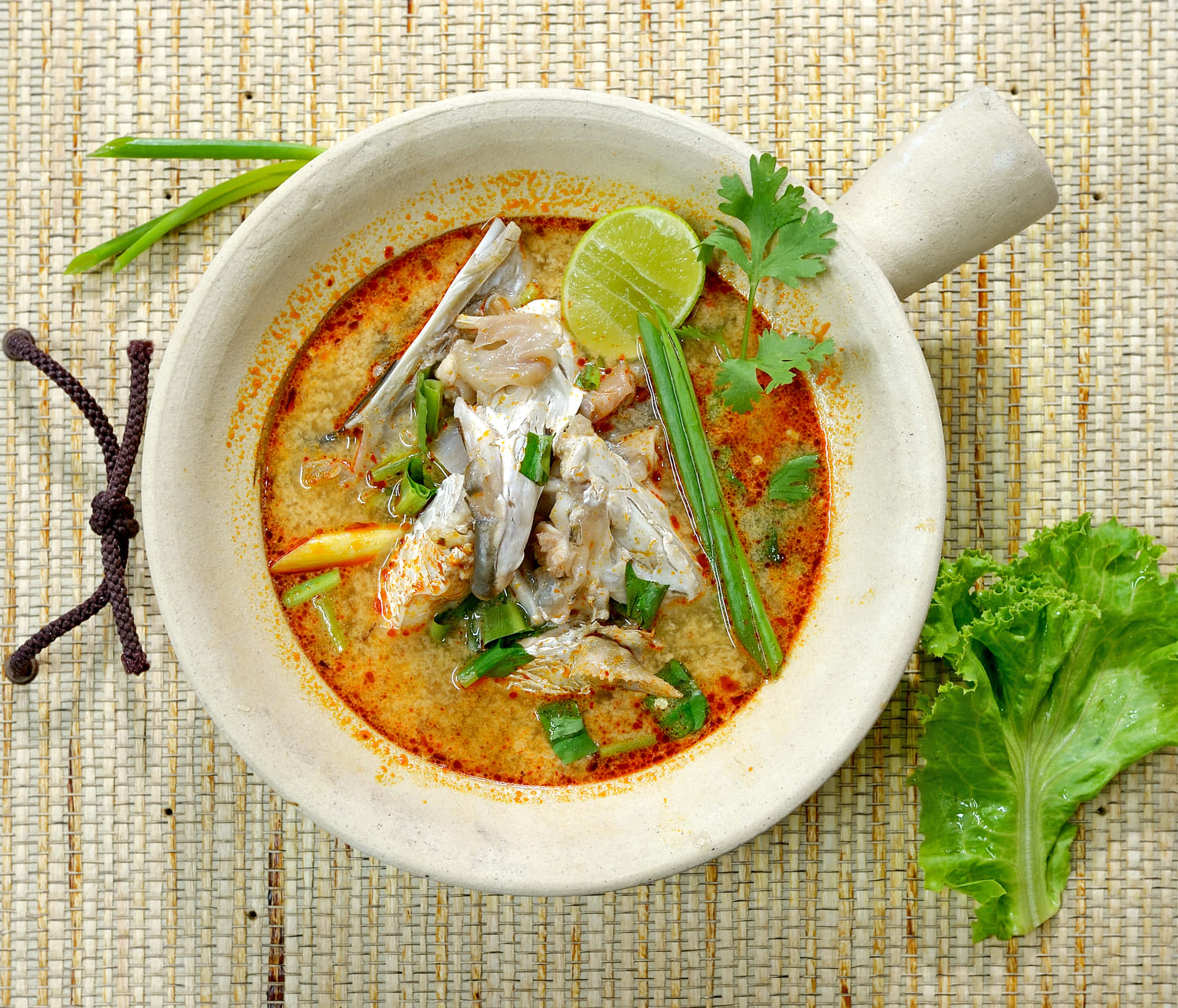 Thai Style Fish Head Curry Flat Lay Shot Background