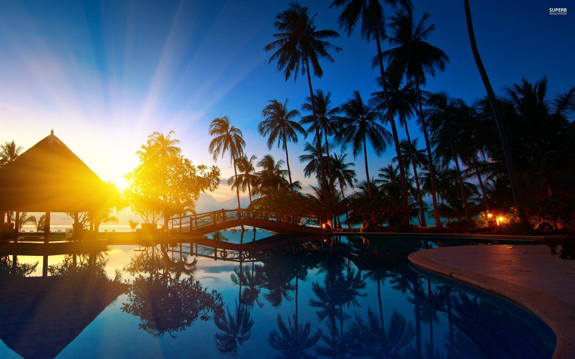 Thailand Tropical Resort Sunrise Screen Saver Background