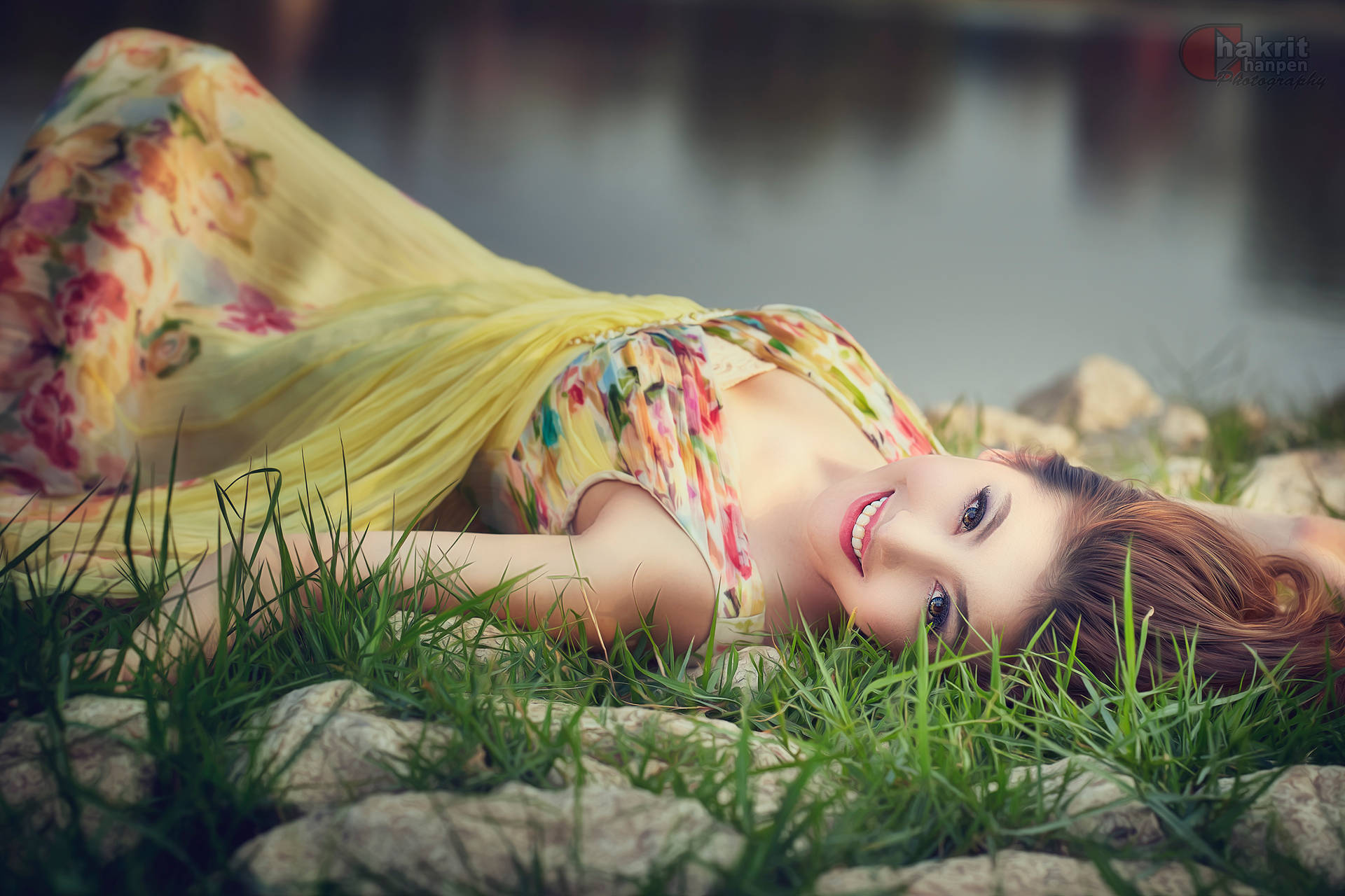 Thailand Woman Lying On Grass