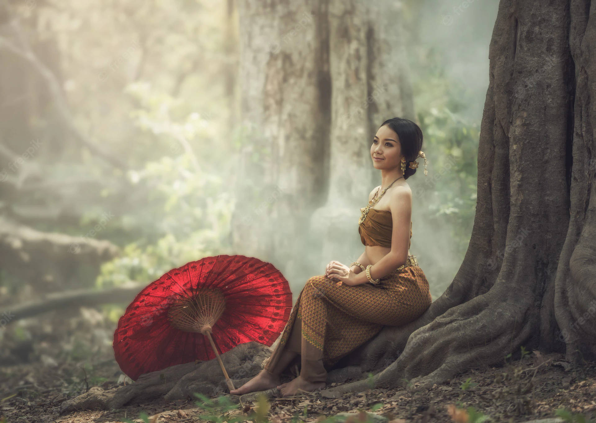 Thailand Woman Traditional Umbrella