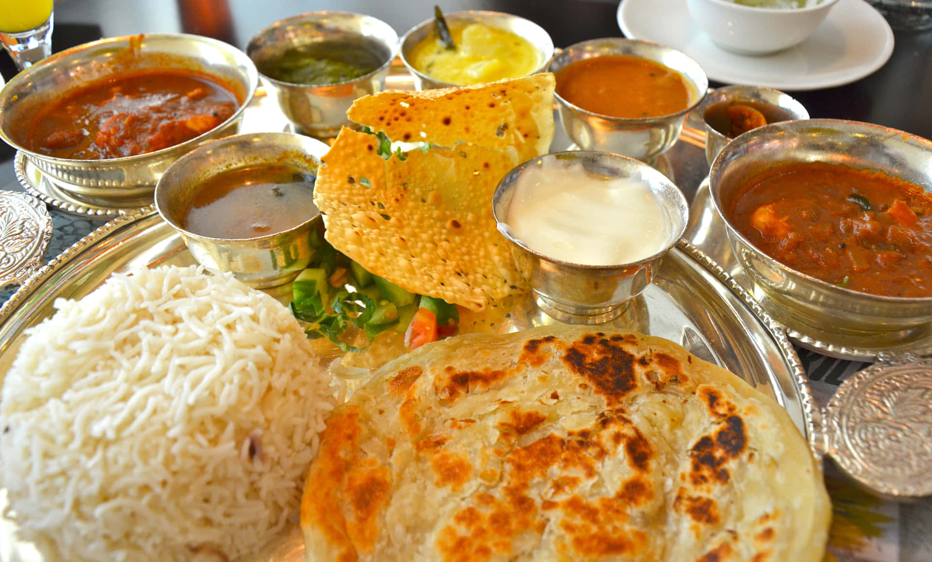 Thali Indian Food Close Up Shot Background