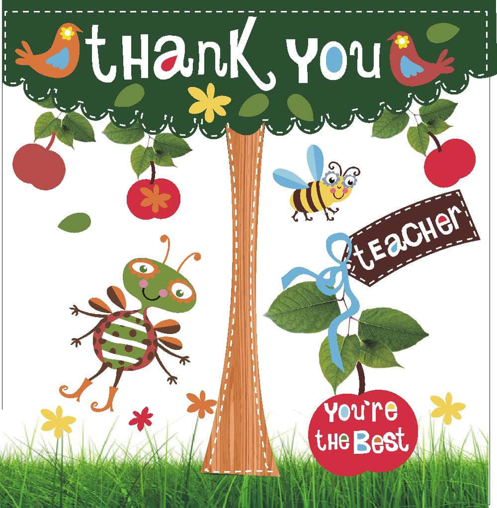 Thank You Teacher Card With A Bee And A Tree Background