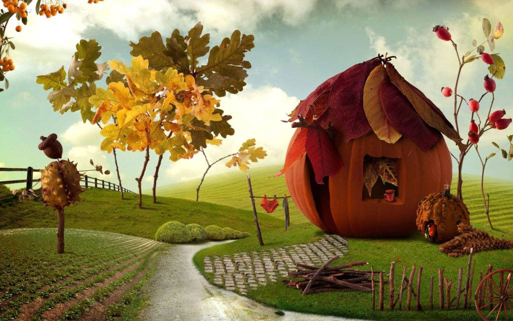 Thanksgiving Day Pumpkin House 3d Art Background