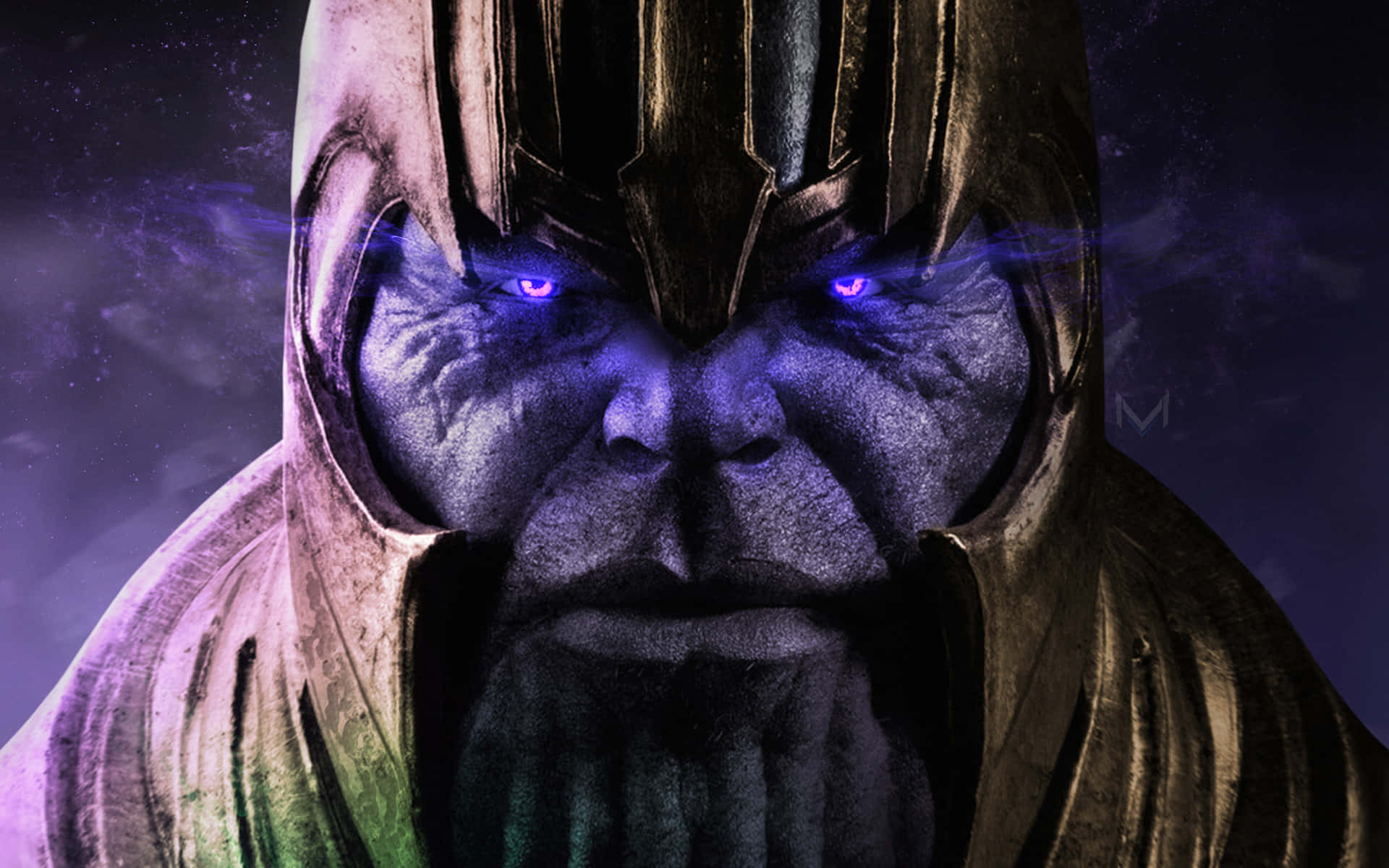 Thanos 4k Digital Close-up Glowing Eyes Background