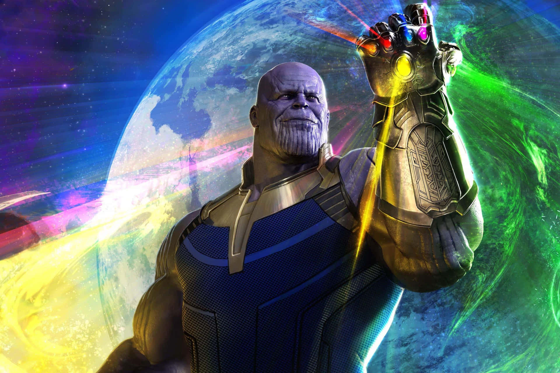 Thanos 4k Digital Looking At Gauntlet Background