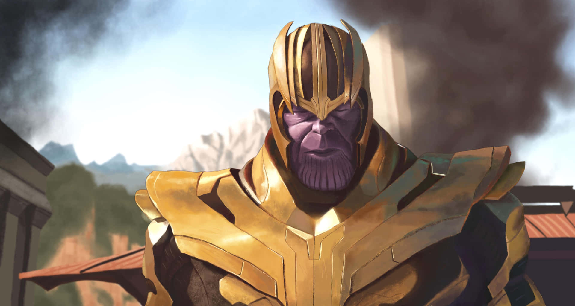 Thanos 4k Digital Wearing Gold Armor Background