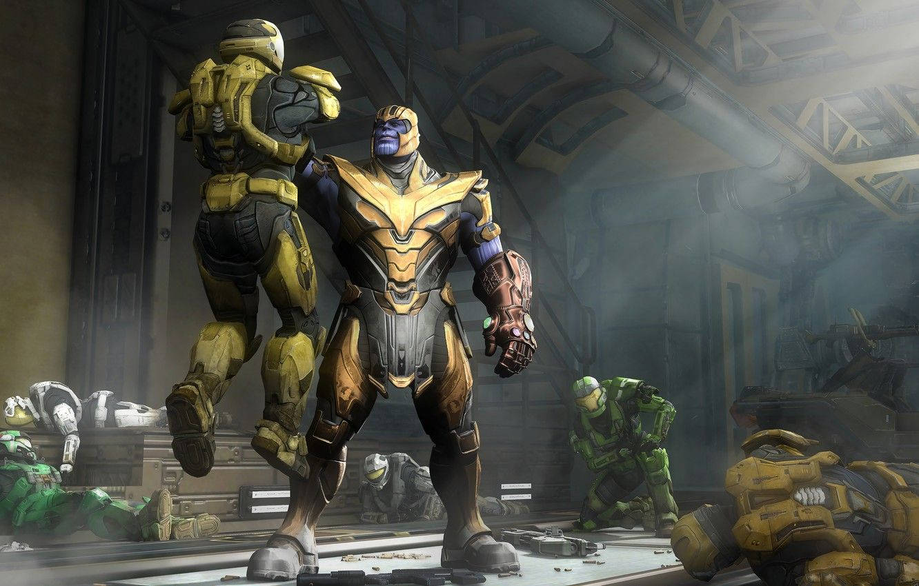 Thanos Strangling Master Chief Spartan Background